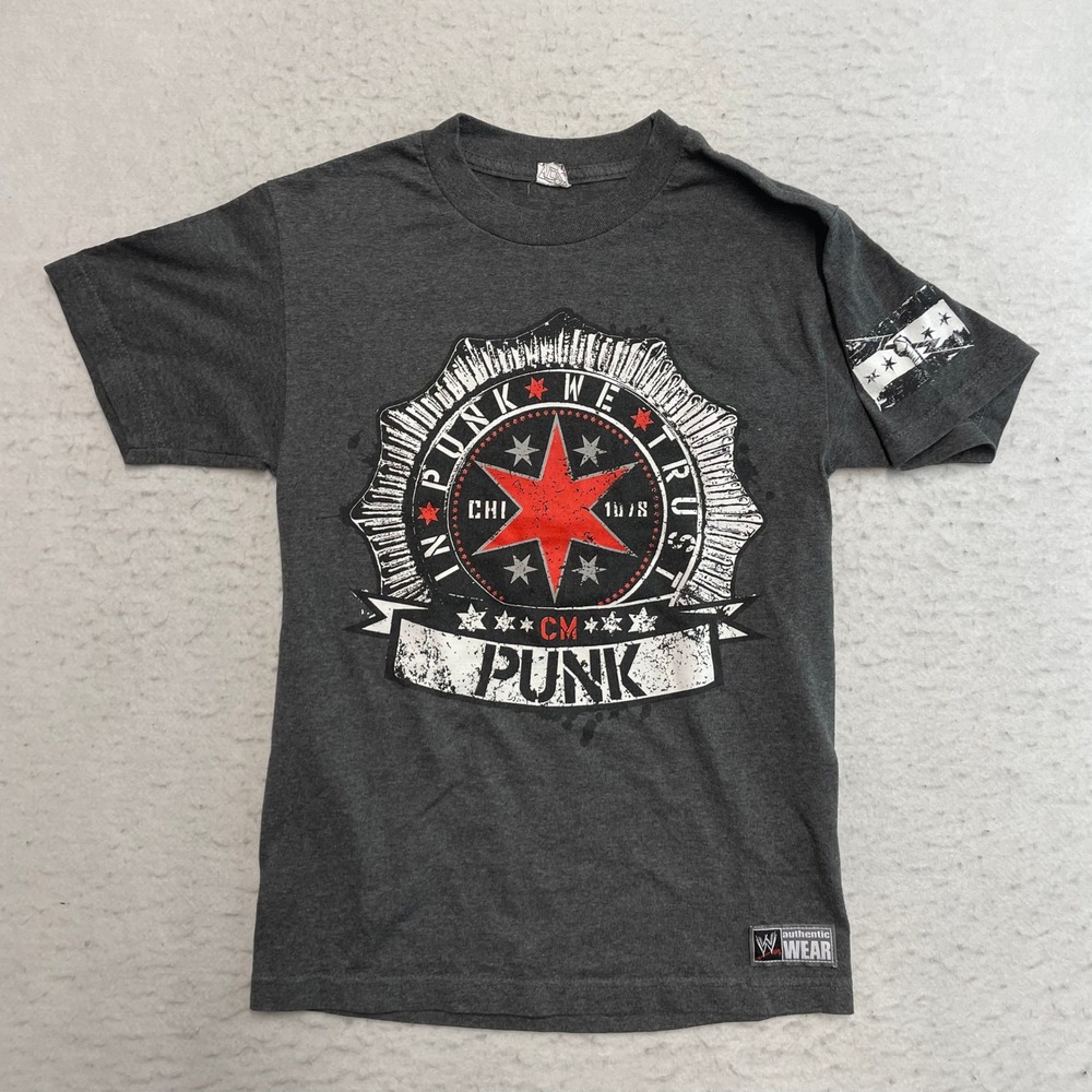 WWE CM Punk T-Shirt Mens Small Gray In Punk We Trust Best In the World Graphic